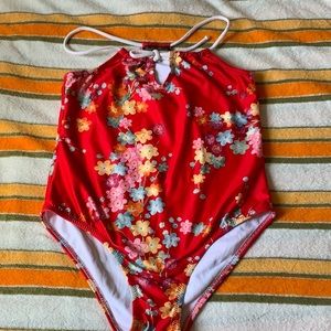 Stella Cove girls Red Floral swimsuit that fits size 7/8